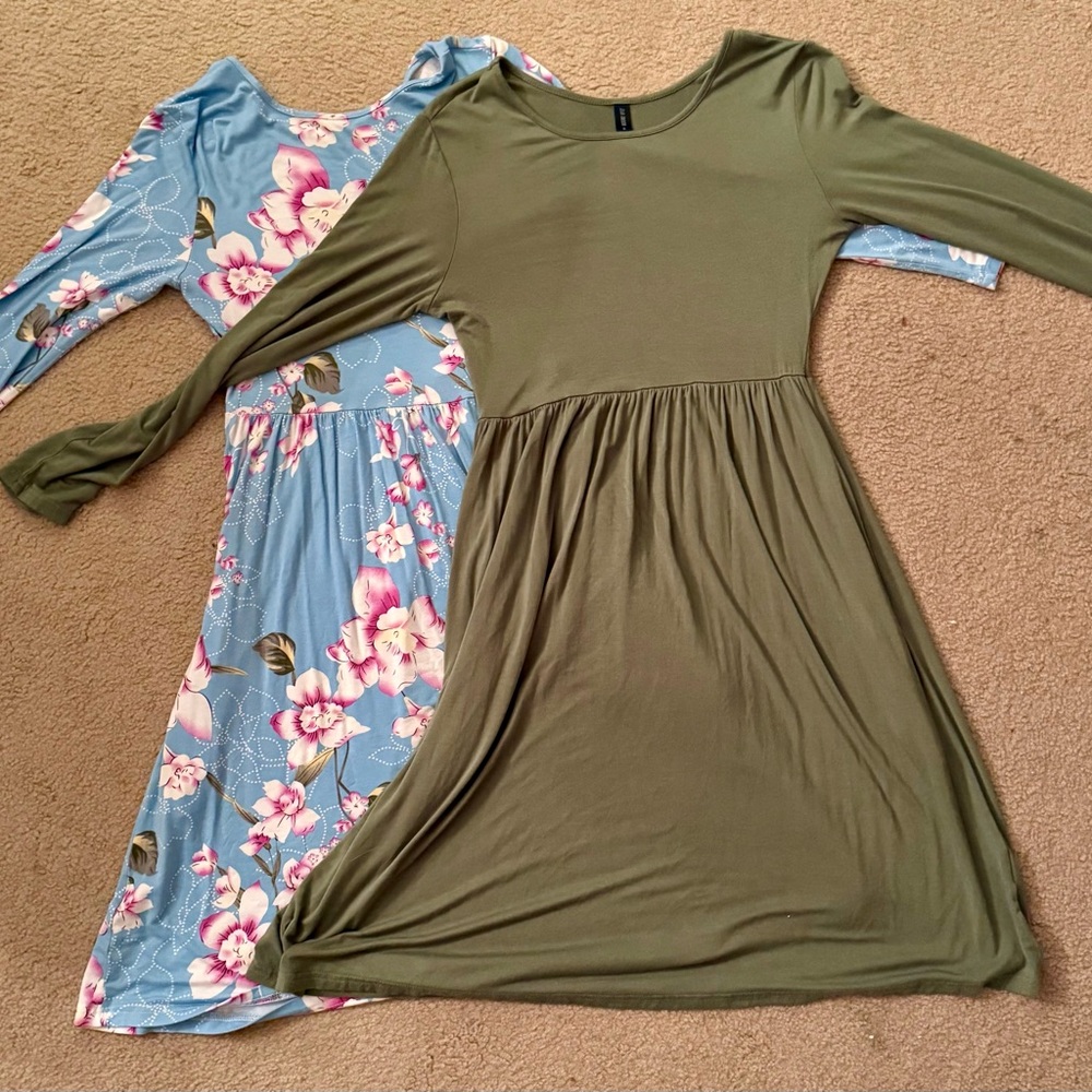 Women Casual Long Sleeve Empire Waist Dresses with Pockets